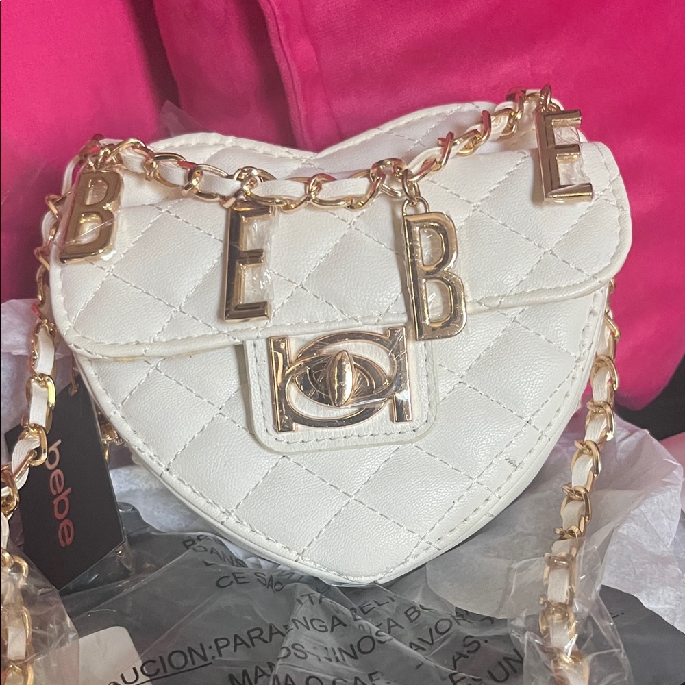 Bebe Quilted Heart Mini Bag with Gold Chain